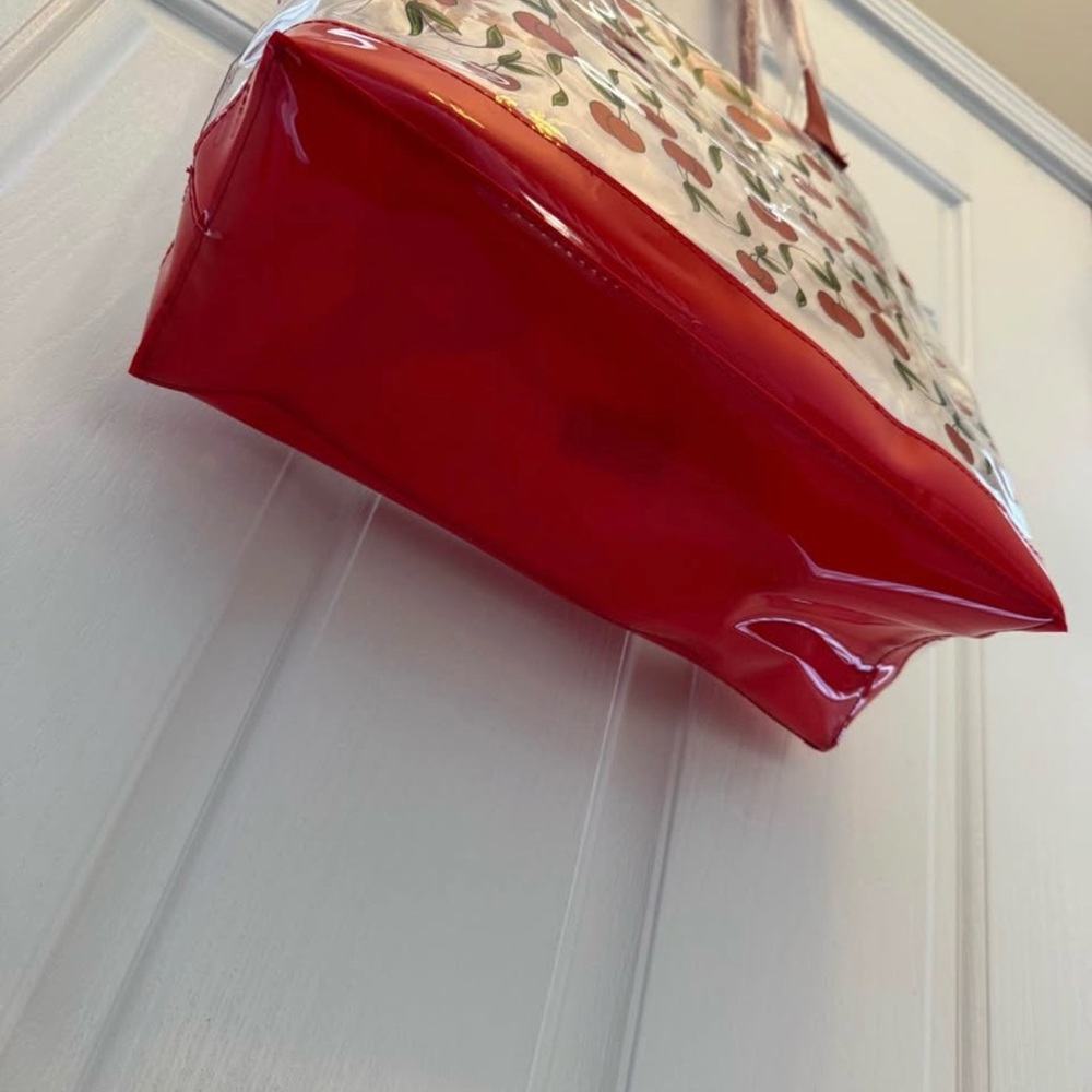 Ed Hardy Clear Tote with Red Cherry Print and Red Trim - Picture 5 of 7